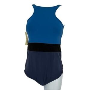 Swimsuit Racer Back Zip One Piece in Cobalt and Navy Size Small Long